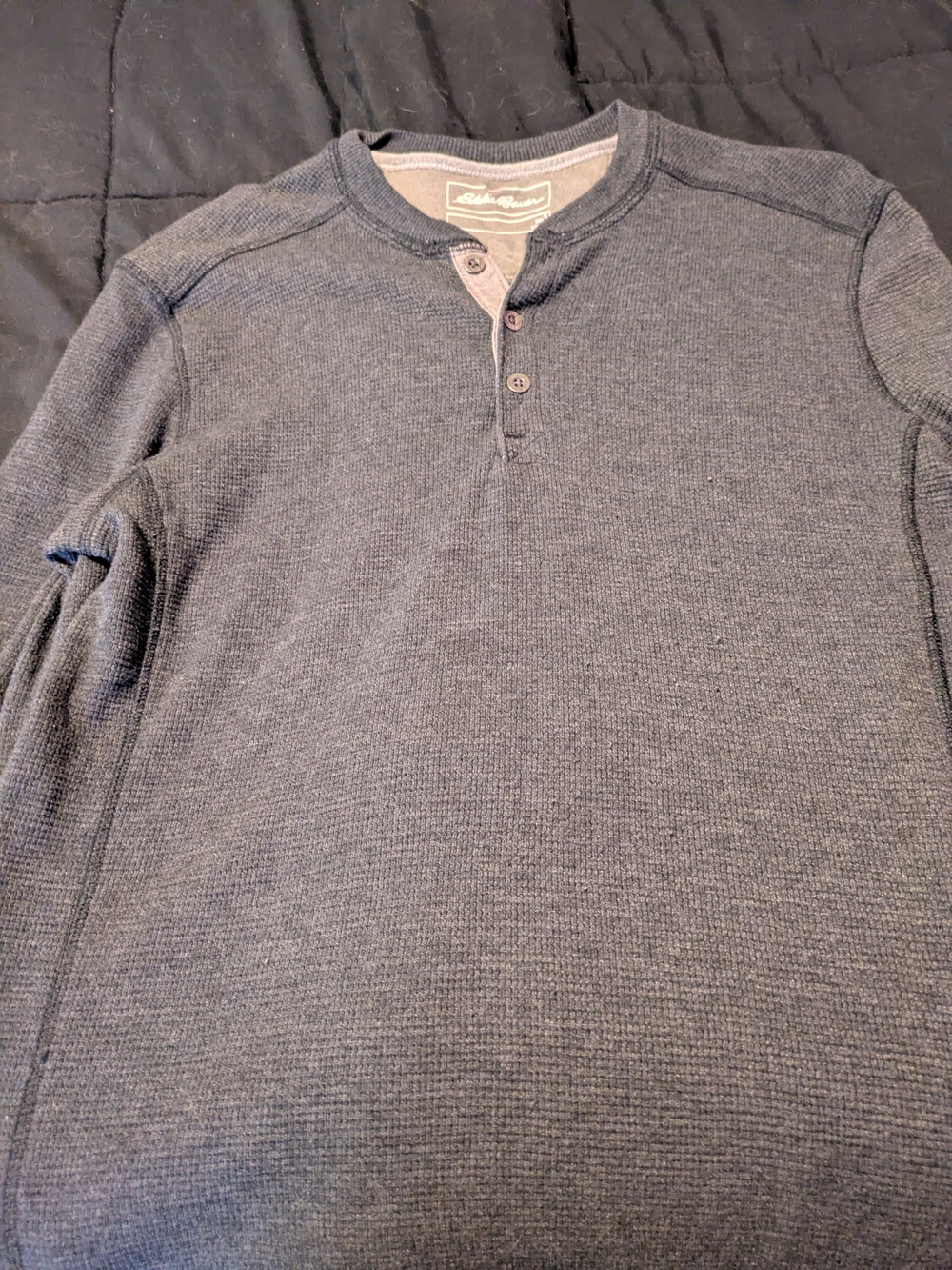 Eddie Bauer Men's Crewneck Henley Sweater - Charcoal Gray